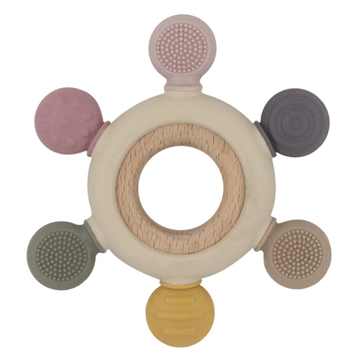 Playground by Living Textiles | Multi-Surface Teething Wheel - Rose - Lozza’s Gifts & Homewares 