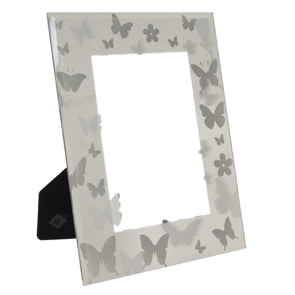 Butterfly Mirror Photo Frame – Etched White Butterfly Design, 10x15cm | MDF & Glass