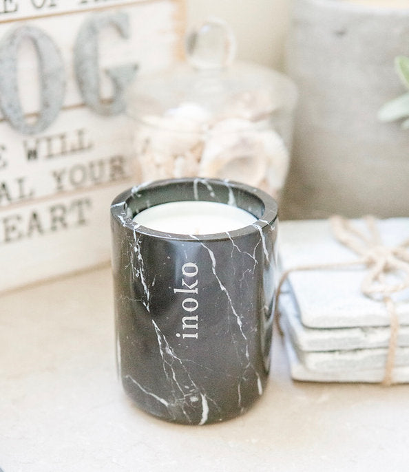 Inoko Marble Candle Vessel – Refillable Luxury Jar with Lid - Small White/Black