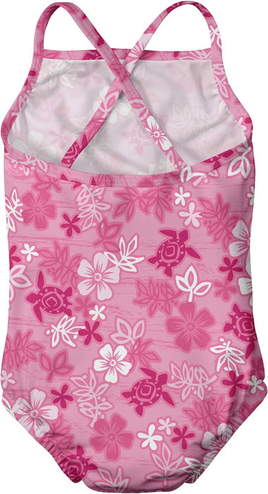 i.Play | Swimsuit with Built-in Reusable Absorbent Swim Diaper - Pink Hawaiian Turtle