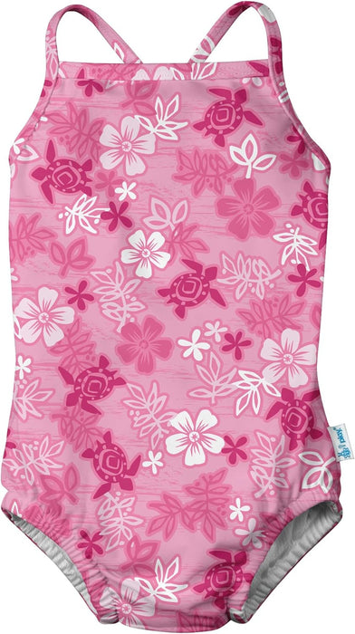 i.Play | Swimsuit with Built-in Reusable Absorbent Swim Diaper - Pink Hawaiian Turtle