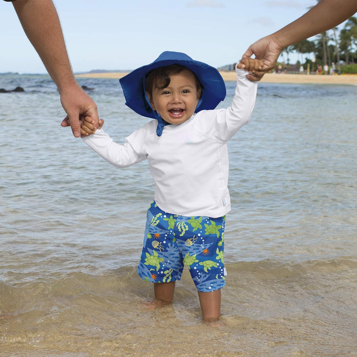 i.Play | Pocket Trunks with Built-in Reusable Absorbent Swim Diaper - Royal Blue Turtle Journey