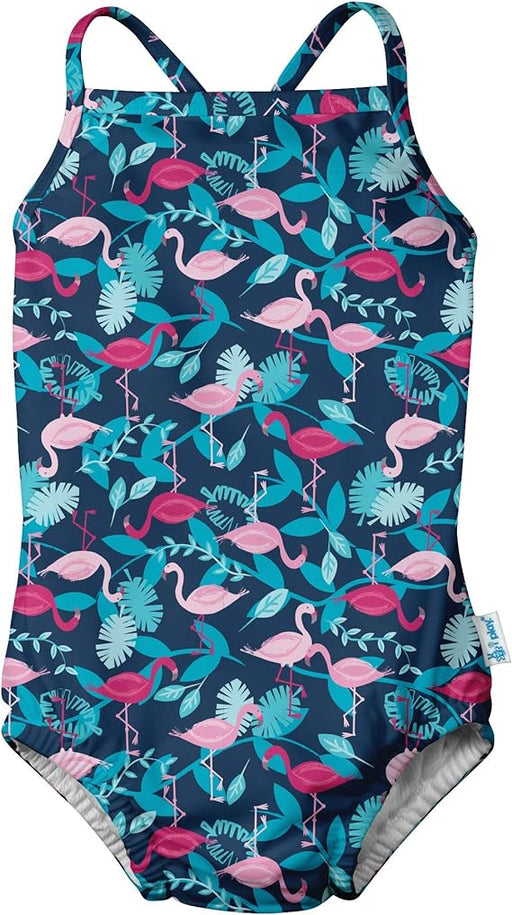 i.play Ruffle Swimsuit with Built-in Reusable Absorbent Swim Diaper-Navy Flamingo - Lozza’s Gifts & Homewares 