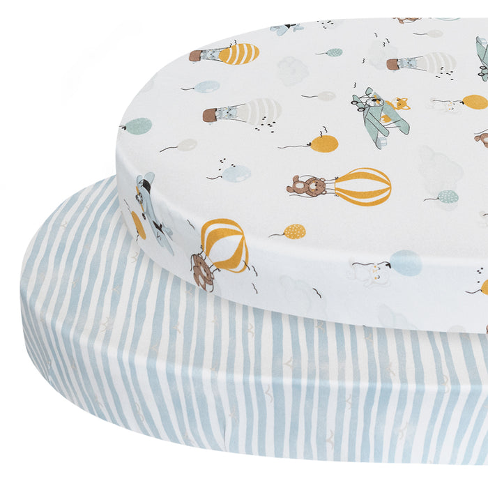 2pk Oval Cot Fitted Sheets - Up Up & Away - Lozza’s Gifts & Homewares 