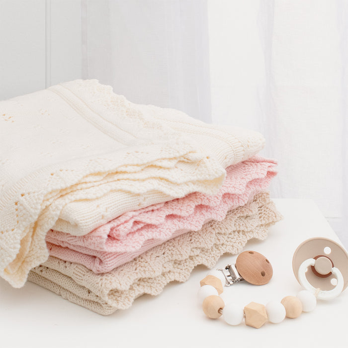 Living Textiles | Bamboo Cotton Heirloom Blanket - Blush - Lozza’s Gifts & Homewares 