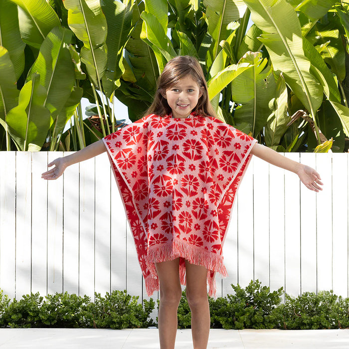Bambury | Flora Beach Hoodie Beach Towel - Kids/Poppy