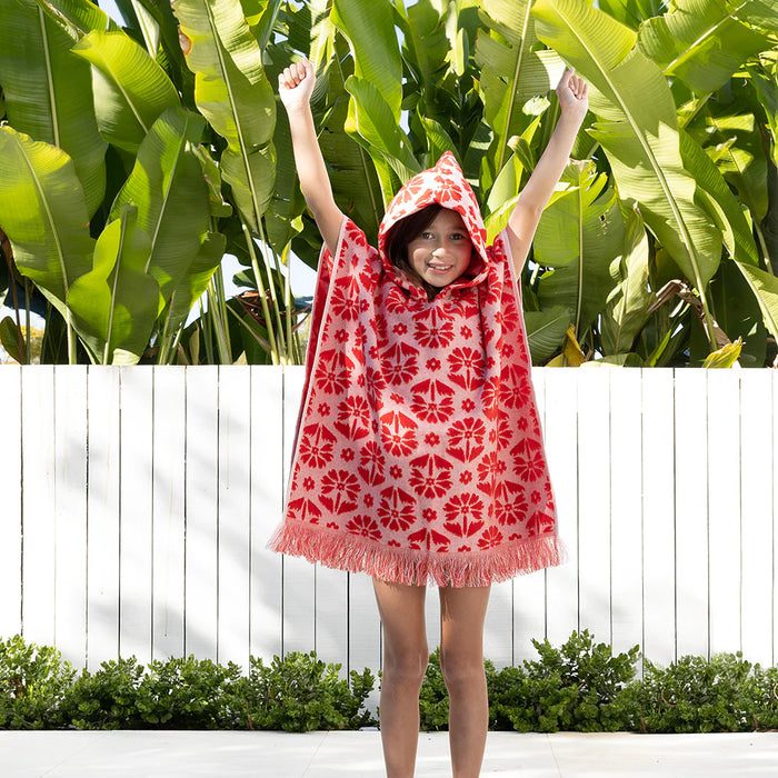 Bambury | Flora Beach Hoodie Beach Towel - Kids/Poppy