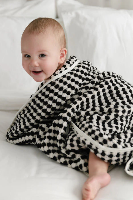 Pompom Turkish Cotton Hooded Baby Towel - Black & White - Lozza’s Gifts & Homewares 