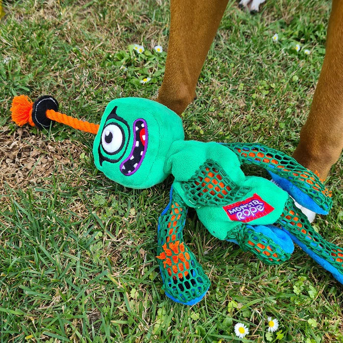 GiGwi Rope Squeaker Dog Toy – Plush with Rope Limbs & Squeaker | 16cm - Green