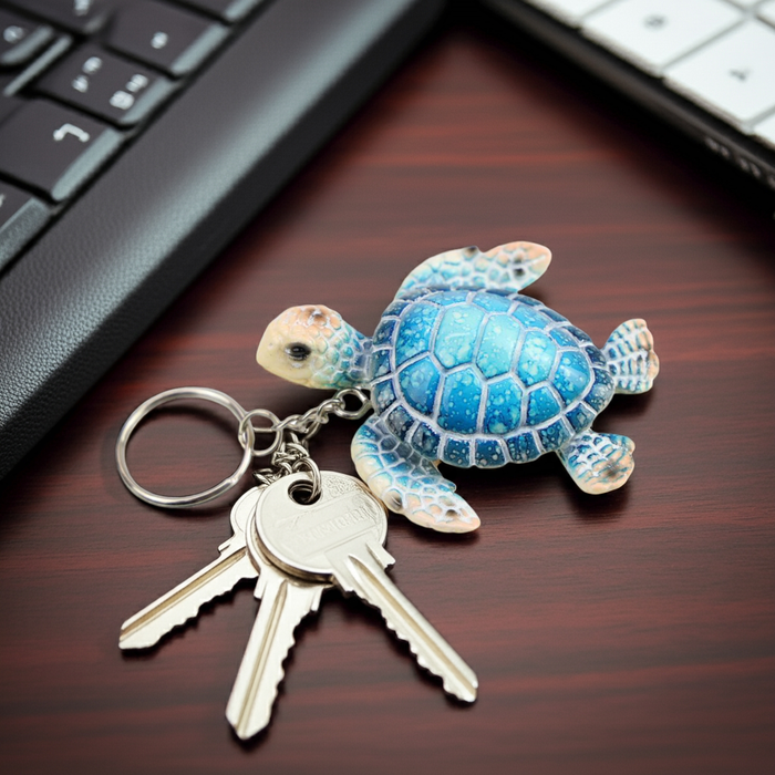 Aqua Turtle Key Ring – 6.5 cm