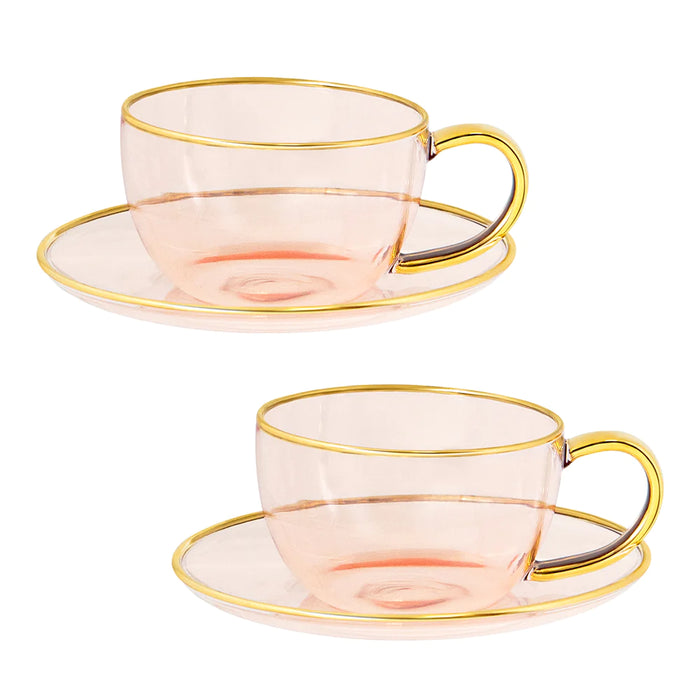 Cristina Re |  Rose Glass Teacup & Saucer Set of 2
