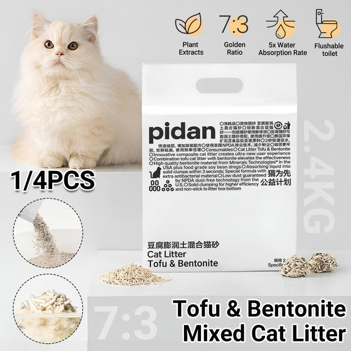 Cat Litter Mixed Crushed Bentonite & Tofu  - 2.4kg x 4