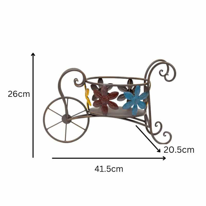 Antique Wheelbarrow w Flower Design Pot Planter 41cm