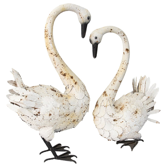 Set 2 Swan Couple Garden Statue 47x73cm