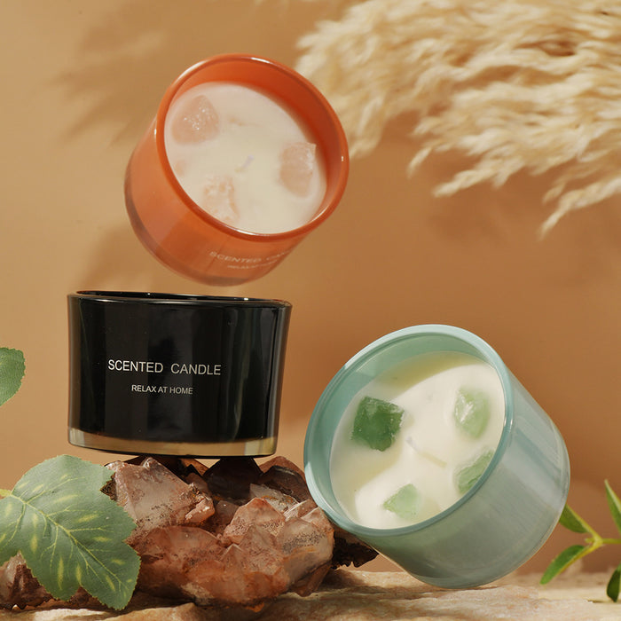 Scented Candle -  3 PCS (Freesia)Macaron Crystal Stone