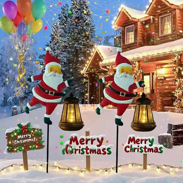 Solar Powered Christmas Garden Stake - Metal Santa Claus with Glowing Lantern - Warm White LED Outdoor Decoration - 82cm Height