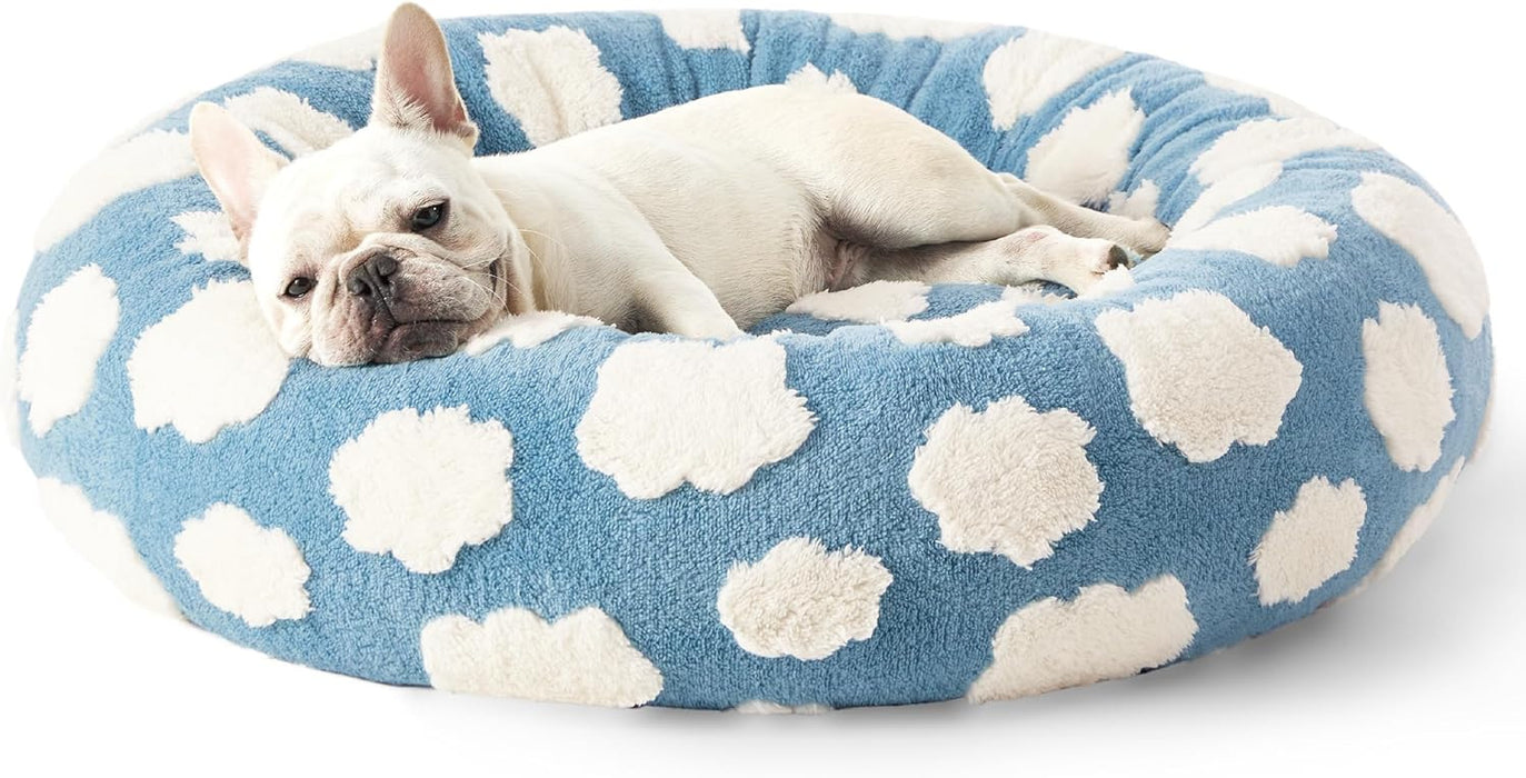 Pet Donut Bed - 50cm Round Pet Bed Blue Sky & Clouds Design