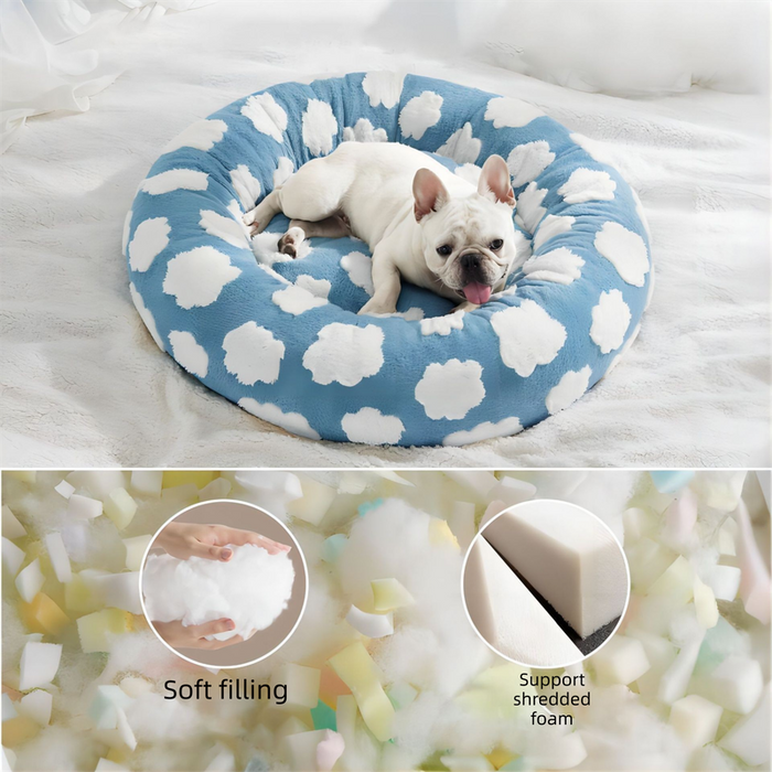 Pet Donut Bed - 50cm Round Pet Bed Blue Sky & Clouds Design