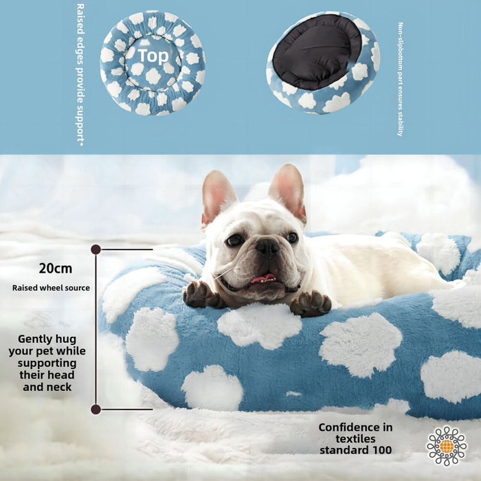 Pet Donut Bed - 50cm Round Pet Bed Blue Sky & Clouds Design