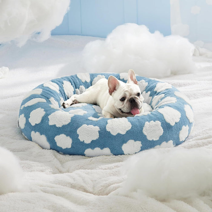 Pet Donut Bed - 50cm Round Pet Bed Green Daisy Design