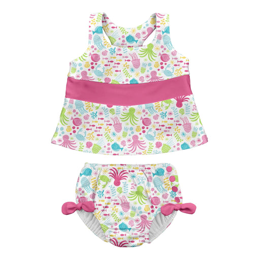 i.play Bow Tankini Swimsuit Set with Snap Reusable Absorbent Swim Diaper-White Sea Pals - Lozza’s Gifts & Homewares 