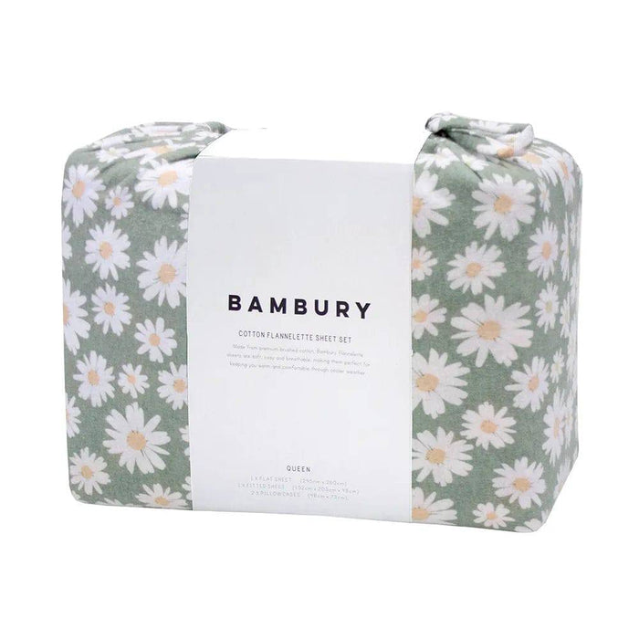 Bambury Daisy Flannelette Sheet Set - Sage - Lozza’s Gifts & Homewares 