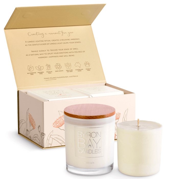Byron Bay Scented Pure Soy Candle & Refill Candle Twin Gift Set - Vanilla Caramel - Lozza’s Gifts & Homewares 