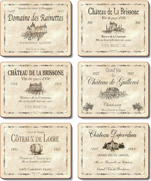 Cinnamon Wine Labels Coasters 6 Pieces Set - Lozza’s Gifts & Homewares 