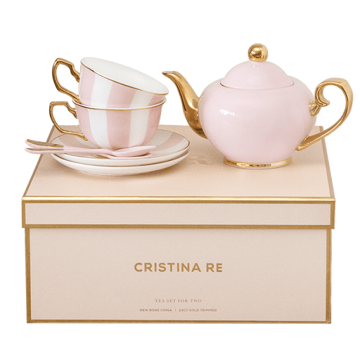 Two Cup & Teapot Tea Set - Blush Stripe - Lozza’s Gifts & Homewares 