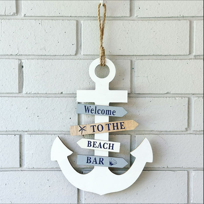 Home Decor "Welcome to the Beach Bar" Anchor Wall Art - H30cm - White