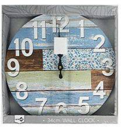 34cm Round MDF Wall Clock Natural Beach - Lozza’s Gifts & Homewares 