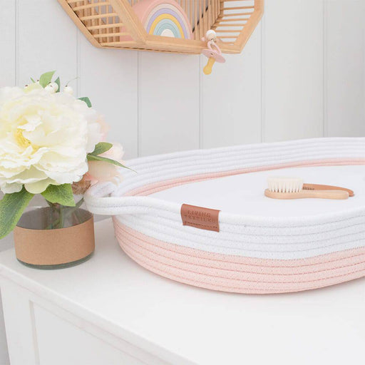 100% Cotton Rope Change Basket - White/Blush - Lozza’s Gifts & Homewares 