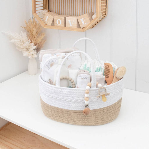 100% Cotton Rope Nappy Caddy - Small - Natural/White - Lozza’s Gifts & Homewares 