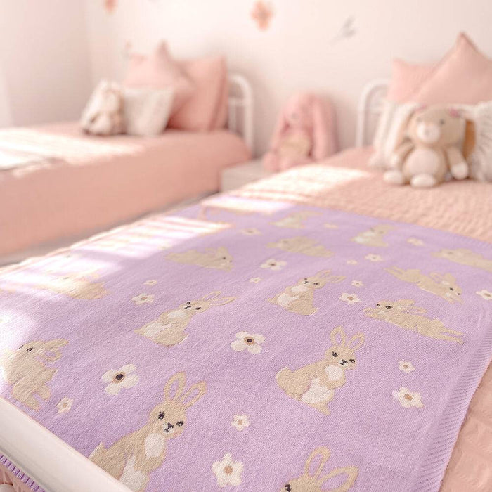 100% Cotton Whimsical Lilac Bunny Baby Blanket - Lozza’s Gifts & Homewares 