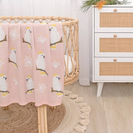 Australiana Baby Blanket - Cockatoo/Blush - Lozza’s Gifts & Homewares 