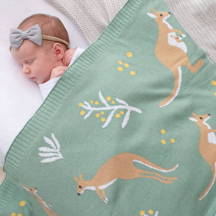 Australiana Baby Blanket - Kangaroo/Green - Lozza’s Gifts & Homewares 