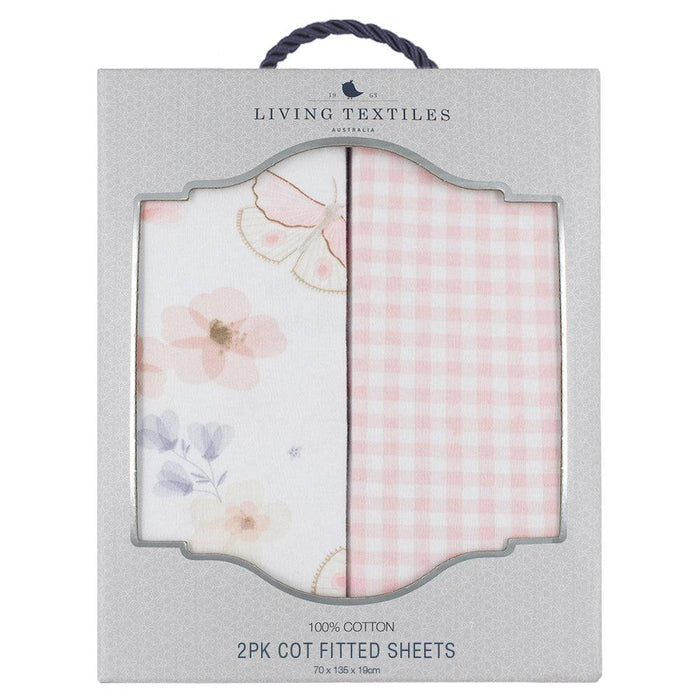 2pk Cot Fitted Sheets - Butterfly Garden - Lozza’s Gifts & Homewares 