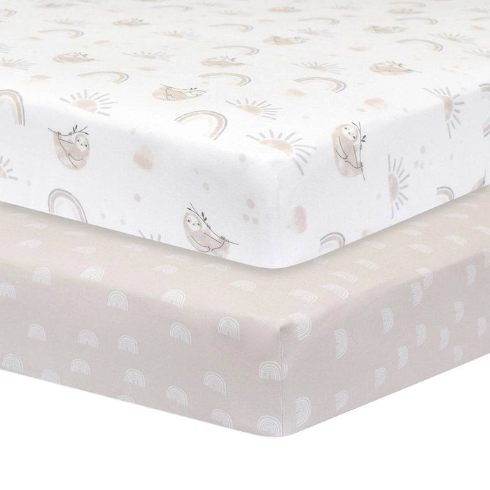 2pk Cot Fitted Sheets - Happy Sloth - Lozza’s Gifts & Homewares 