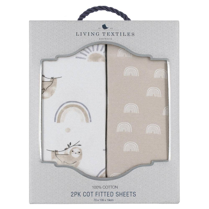 2pk Cot Fitted Sheets - Happy Sloth - Lozza’s Gifts & Homewares 