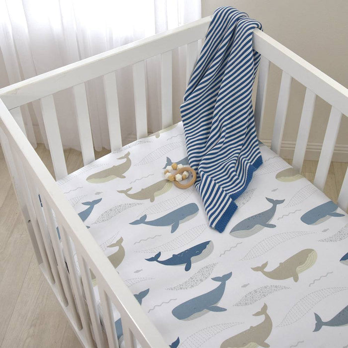 Cot Fitted Sheet - Whales - Lozza’s Gifts & Homewares 
