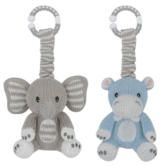 2pk Stroller Toys - Elephant & Hippo - Lozza’s Gifts & Homewares 