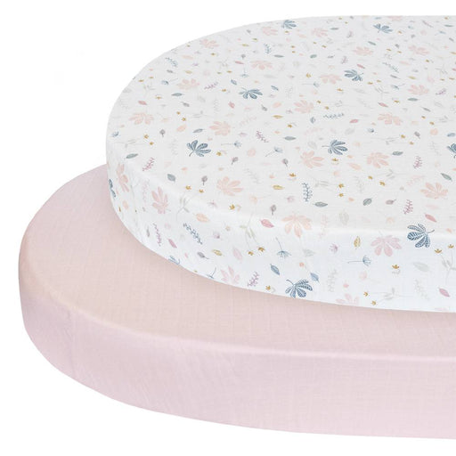 2pk Oval Cot Fitted Sheets - Organic Muslin - Botanical/Blush - Lozza’s Gifts & Homewares 
