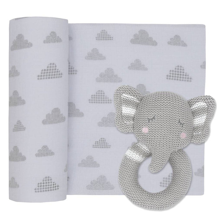 Eli the Elephant Rattle & Muslin Gift Set - Lozza’s Gifts & Homewares 