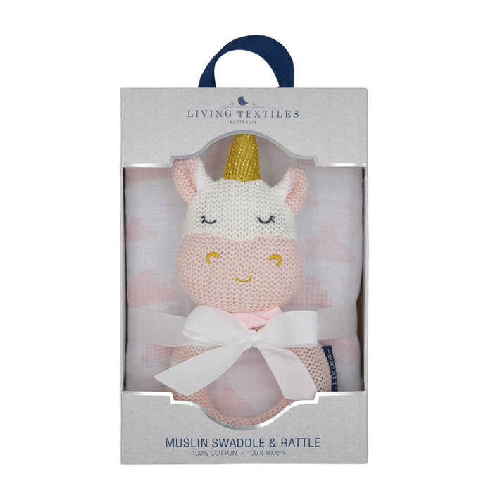 Kenzie the Unicorn Rattle & Muslin Gift Set - Lozza’s Gifts & Homewares 
